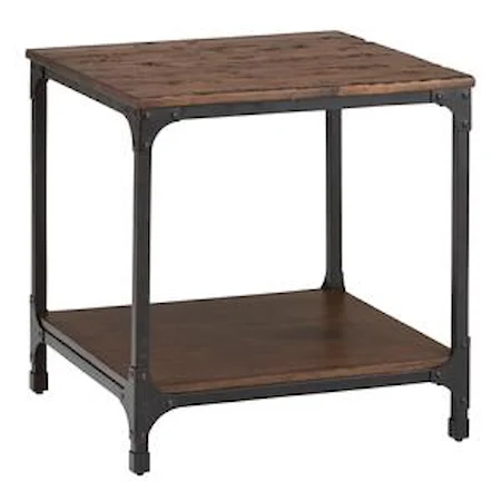 Square End Table with Steel and Pine Construction